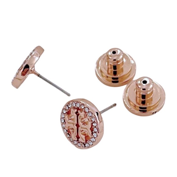 TORY BURCH • Rose Gold Miller Pavé Stud Earrings - Picture 5 of 11